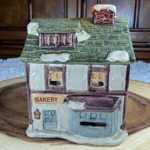 Vintage Glazed Ceramic Bakery Christmas Village Figurine Votive Holder